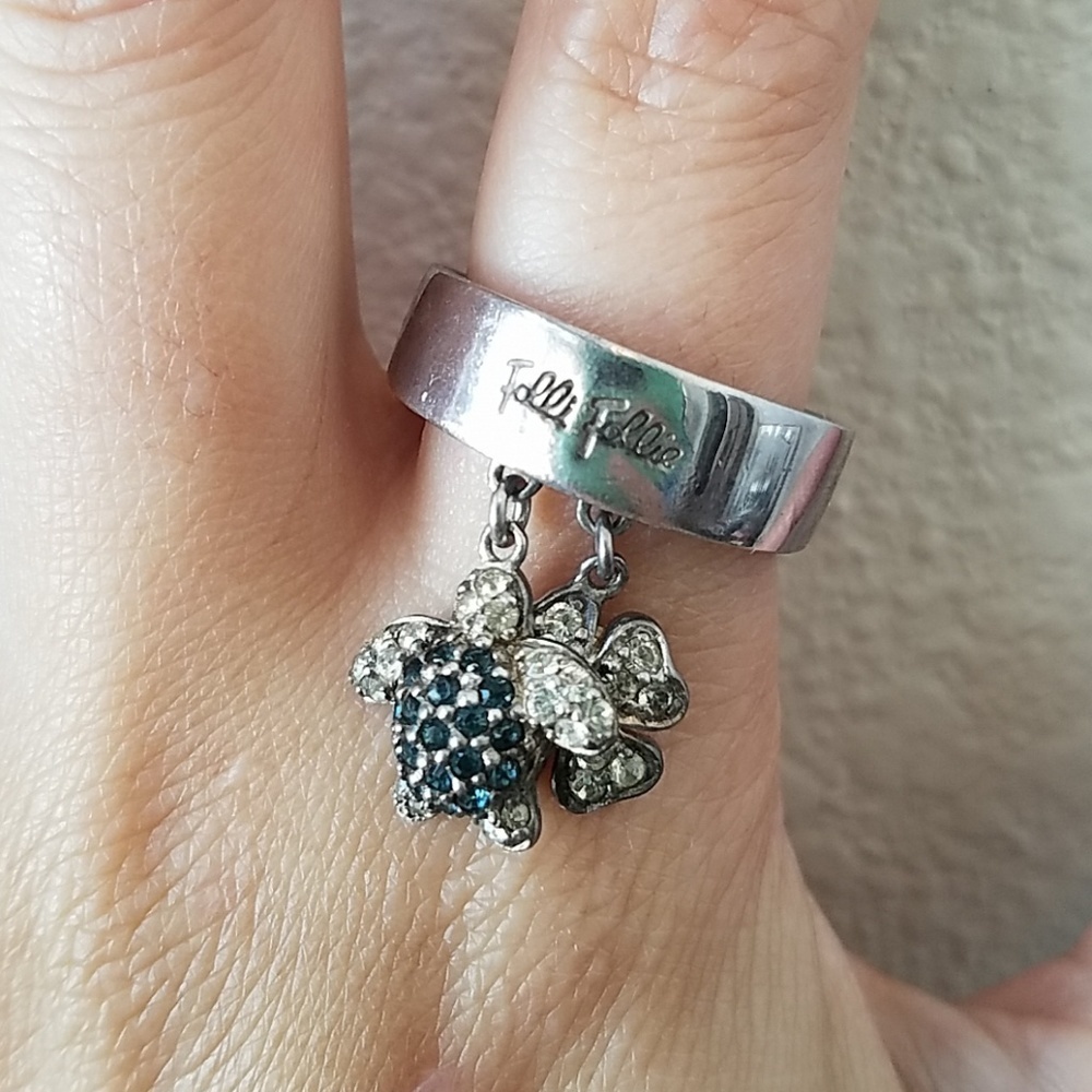 Folli Follie Sterling Silver Turtle Dangle Ring